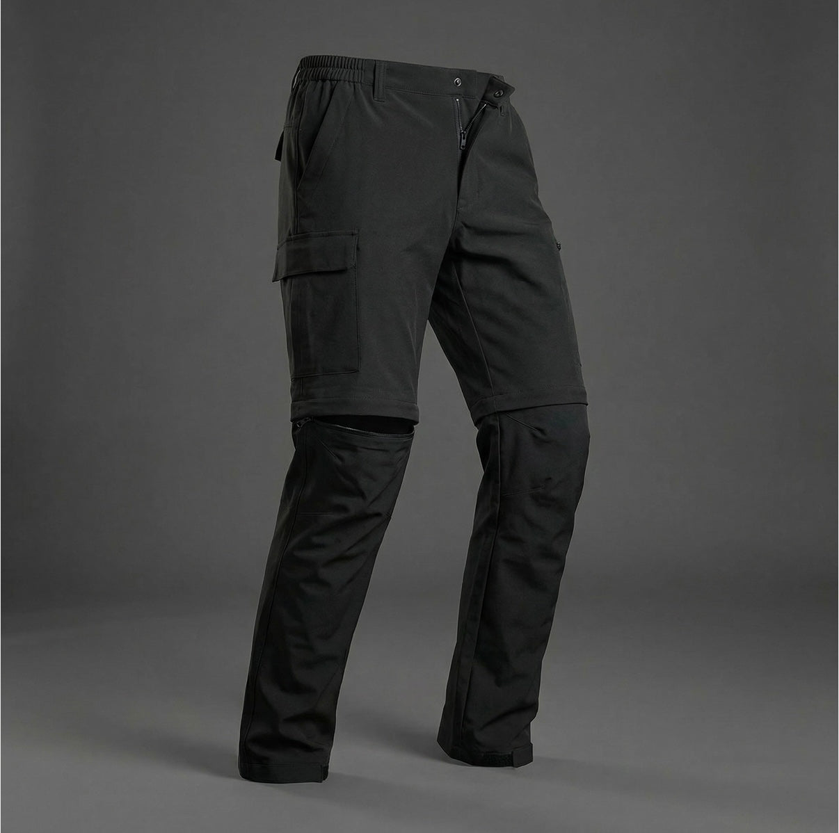 Black cargo pants on a gray background